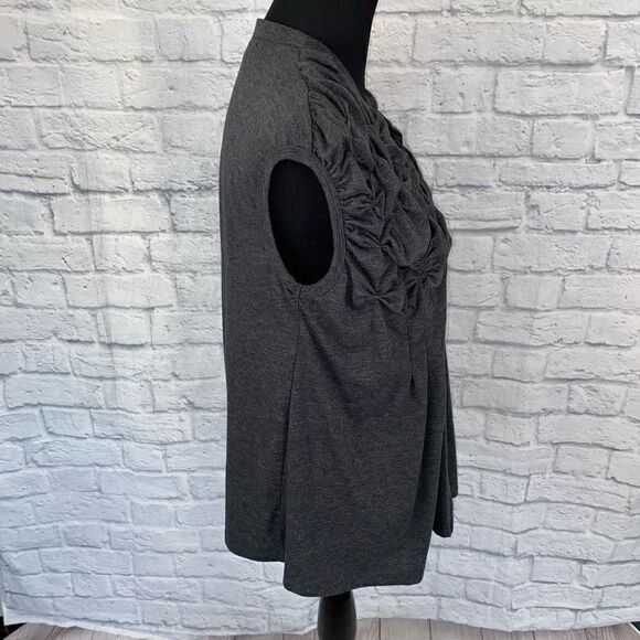 Mystree women M open front rouched top sleeveless cardigan top grey - Picture 5 of 9